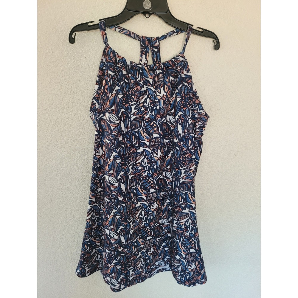 Peace & Pearls Womens Small Tropical Leaf High Neck Racerback Swing Dress  #25